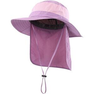 Unisex Purple 100%Polyester Wide Brim Mesh Vent Neck Flap Adjustable Fishing Hat